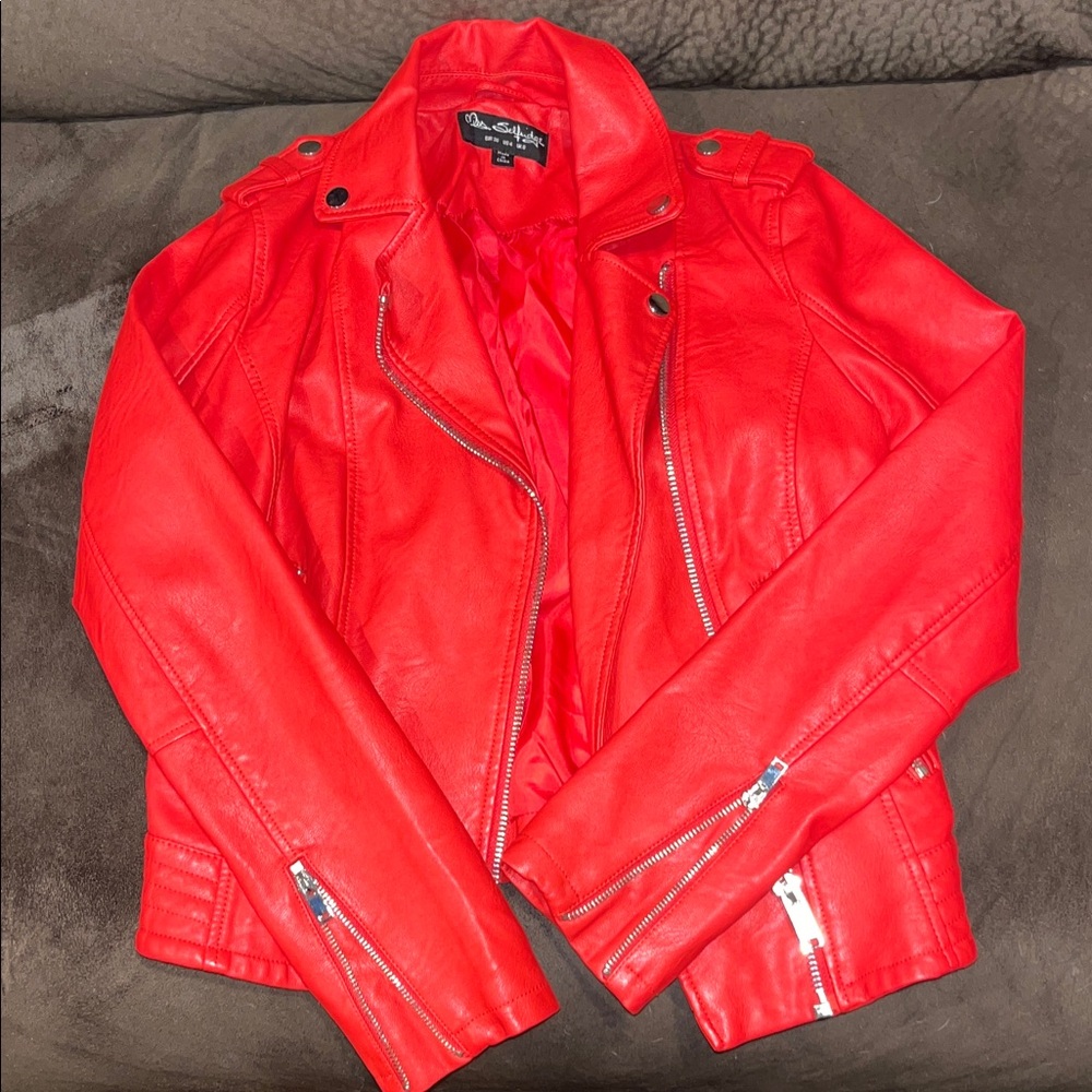 Miss selfridge  Women's Vibrant Red Leather Jacket